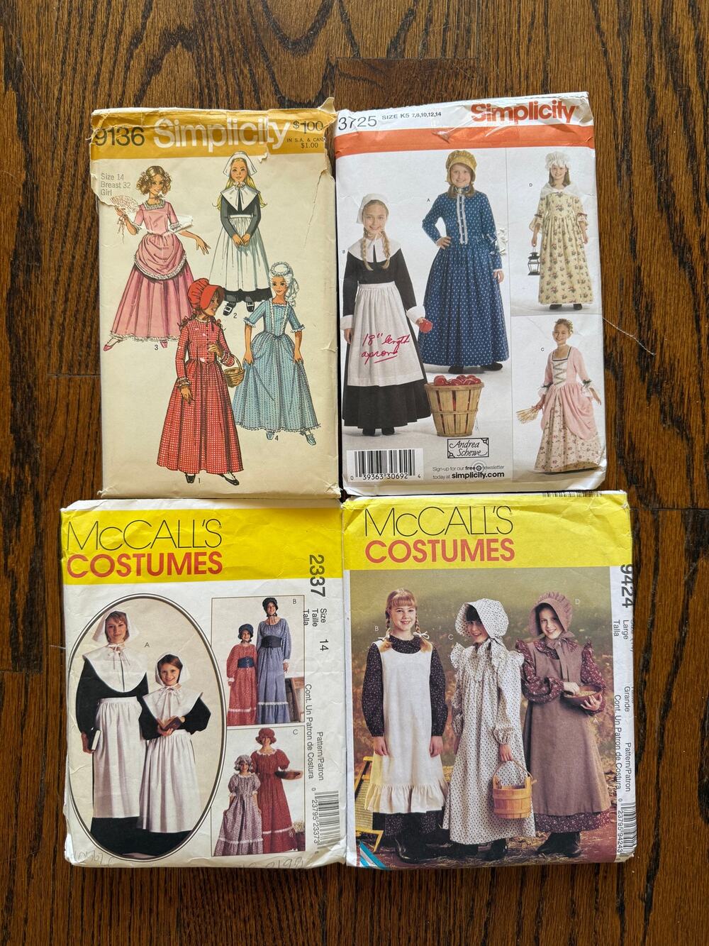 4 Piece Vintage Sewing Pattern Girl's Size 14 Pioneer Colonial Hamilton Costume